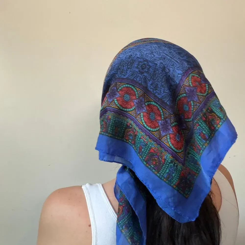 Vintage Colorful Medallion Square Handkerchief Scarf
